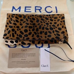 CLARE V. LEOPARD FOLDOVER CLUTCH